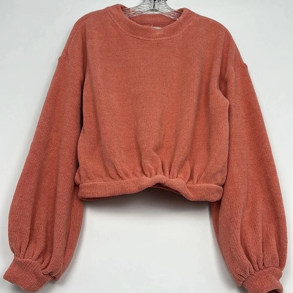 Free People Beach Terry Cloth Pullover Sweatshirt Cinched Waist Size XS